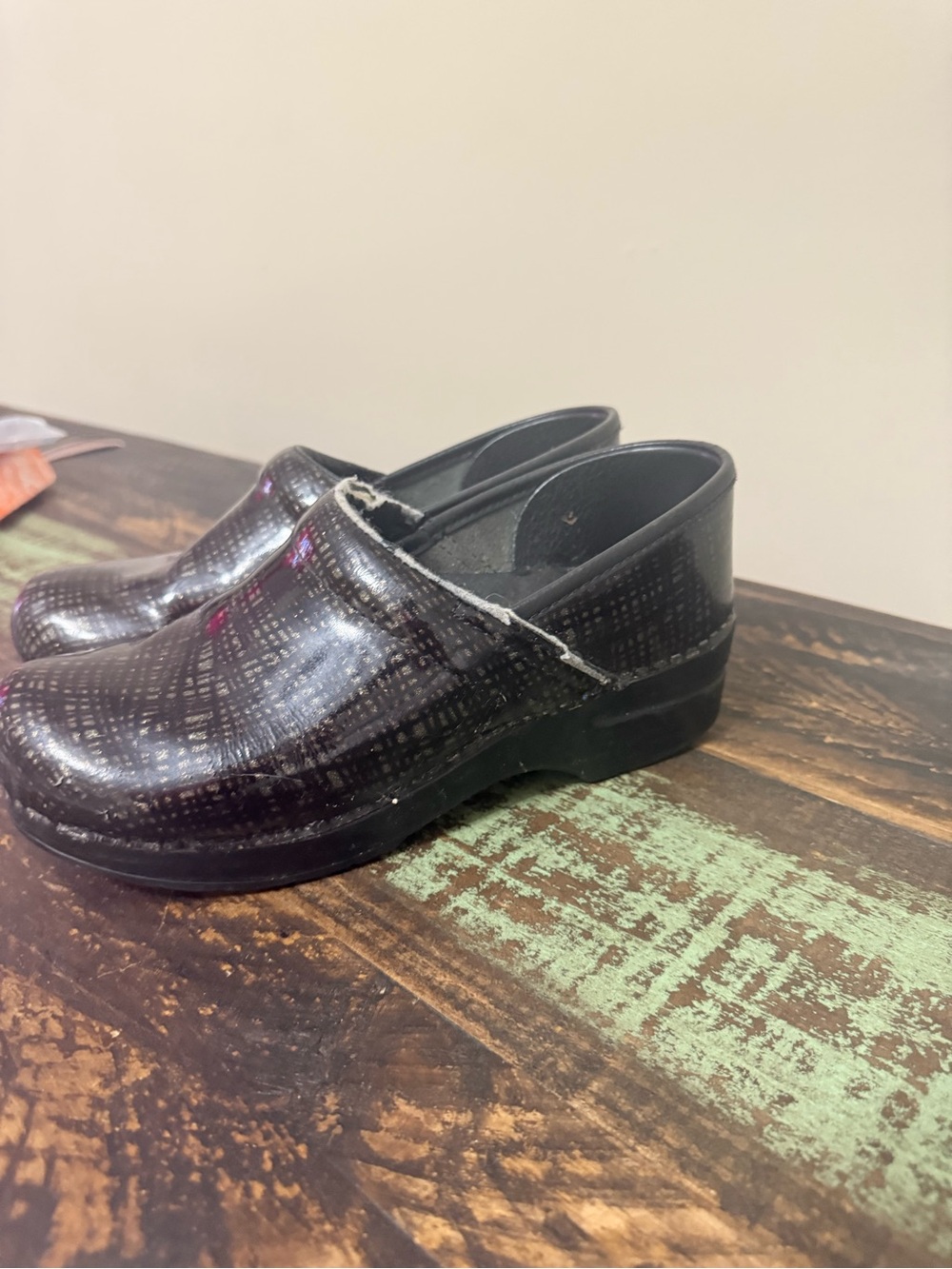 Black & silver Dansko nursing clogs